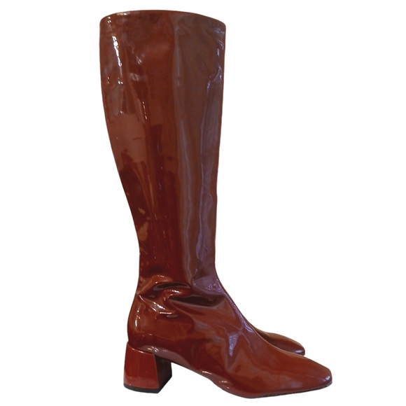 Italian Patent Burgundy Knee High Block Heel Boots Women’s size … - Picture 6 of 14